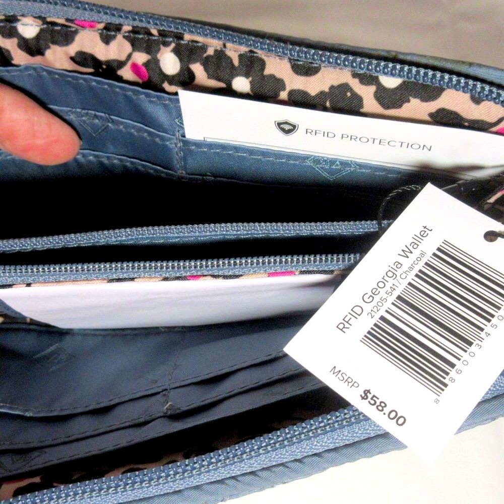 Vera Bradley RFID Georgia Microfiber Wallet Charcoal (Grey) NWT - Picture 7 of 9